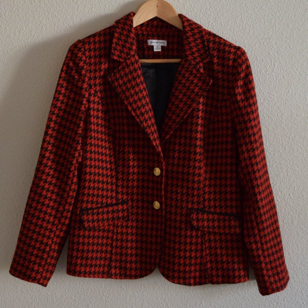 JOAN RIVERS Womens Blazer with Houndstooth Pattern In Red, Black & Gold Size 10